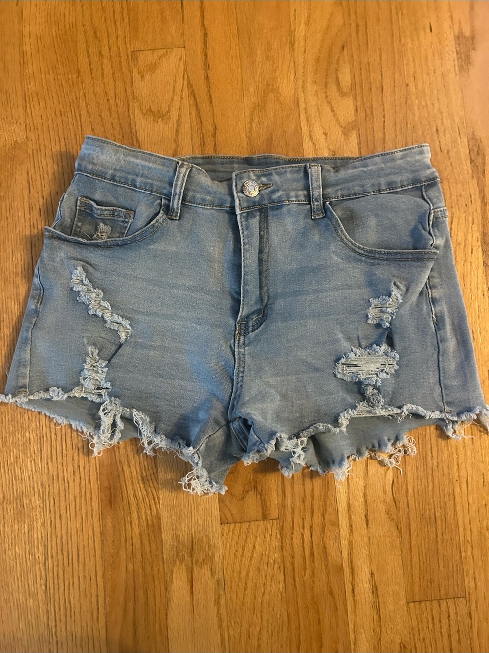 SHEIN Light Blue Distressed Denim Shorts
